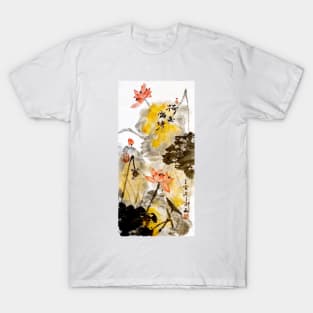 3 Lotuses Surrounded by Yellow Lillies T-Shirt